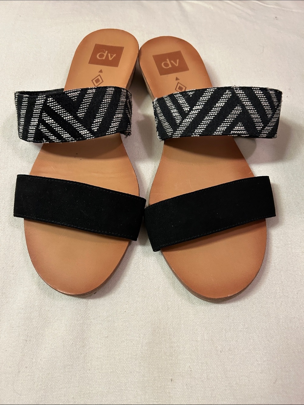 DV by Dolce Vita Black & Tan Patterned Double-Strap Slide Sandals